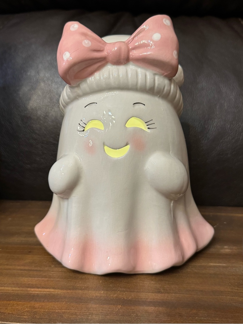Pink Bow Halloween Ghost Figurine